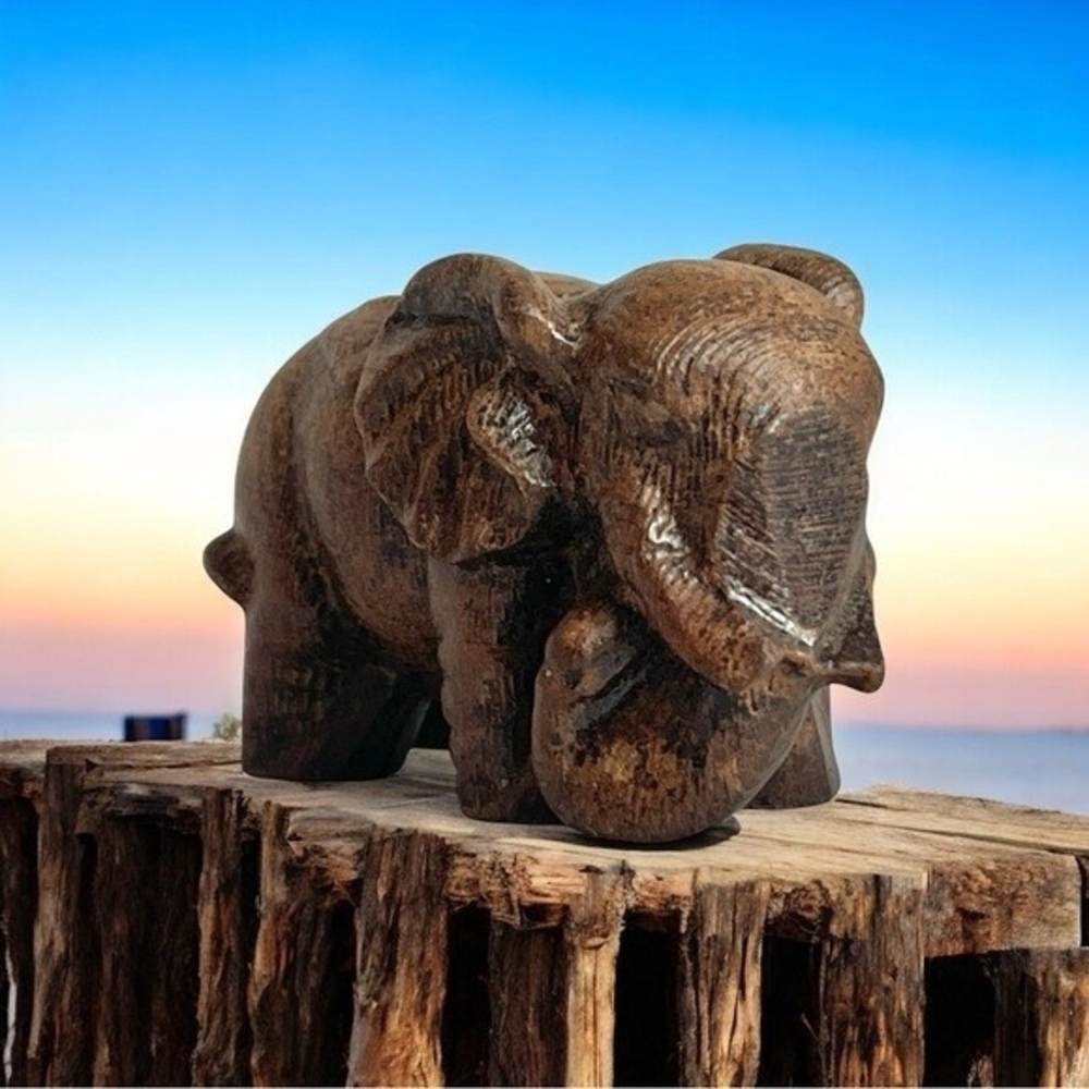 Chinese Boxwood Hand-Carved Elephant Statue 2.6" Feng Shui Good Luck Figurine